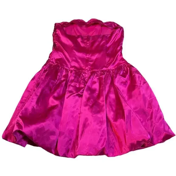 VTG 90s Hot Pink Sequined Embroidered Satin Bubble Hem Mini Party Dress 13/14 - Picture 5 of 7